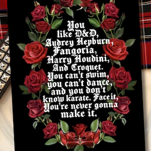 Cartão de felicitações inspirado no My Chemical Romance | Letra de "I'm Not Okay" | Ilustração de Gothic Rose | Cartão reciclado premium | Tamanho A5 | Preto