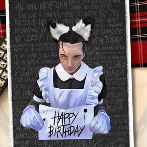Biglietto di auguri unico Bring Me The Horizon - Oli Sykes come cameriera - Con testo di NexGen - Formato A5 con busta nera