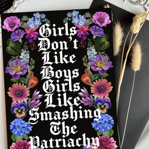 As meninas não gostam de meninos, as meninas gostam de destruir o patriarcado – Cartão de felicitações A5 ou impressão artística A4