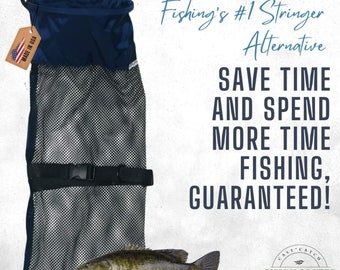 Fishing stringer net lightweight - soft-sided Fish Basket  - Fishing Net - Fishing creel bag - Original Fish Holster - Deep Blue