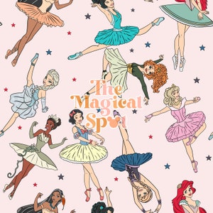 Princesses Ballerinas Seamless Pattern, Princesses ballerinas in a pink background Seamless file, Magical Seamless Pattern