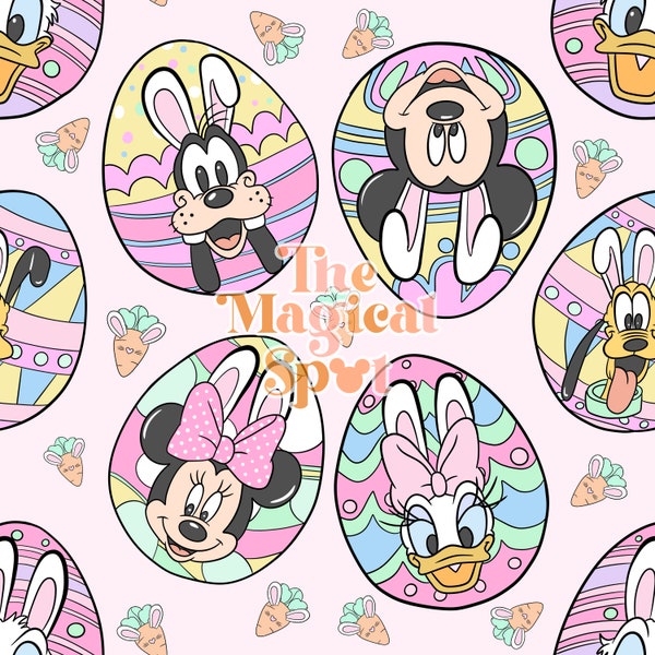 Easter Eggs Mouse and Friends Heads Seamless Pattern, Easter Seamless file for fabric sublimation, Magical Spring