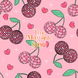 Disco cherries Valentine’s Day Seamless Pattern, Valentine’s Day Seamless file, Magical Valentine’s Day Seamless Pattern