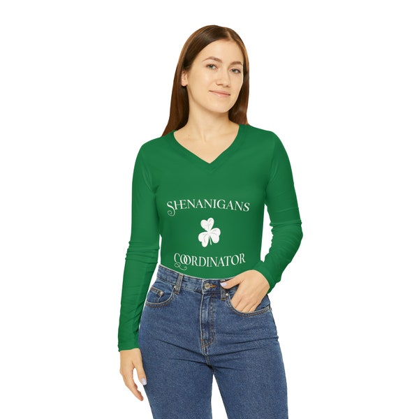 St Patricks Day Shamrock Shenanigans Coordinator Women's Long Sleeve V-neck Shirt