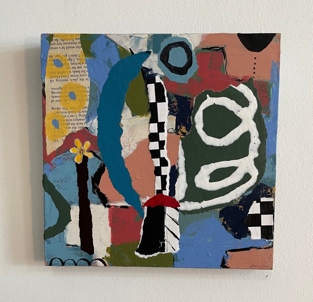 Mixed Media Art. Collage Art. Papers and Paint Wall Art. Etsy