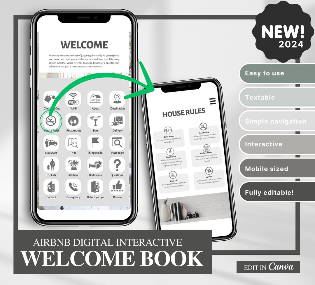 Modern Airbnb Welcome Guide Template, Canva Digital Welcome Book for ...