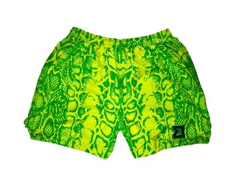 Neon Green Snake Pattern Lightweight Athletic Shorts