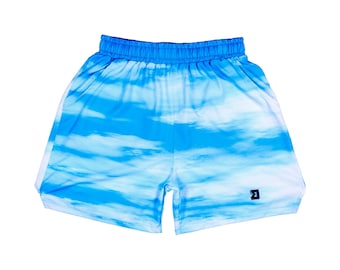 Cloud White and Sky Blue Sublimated Lightweight Athletic Shorts