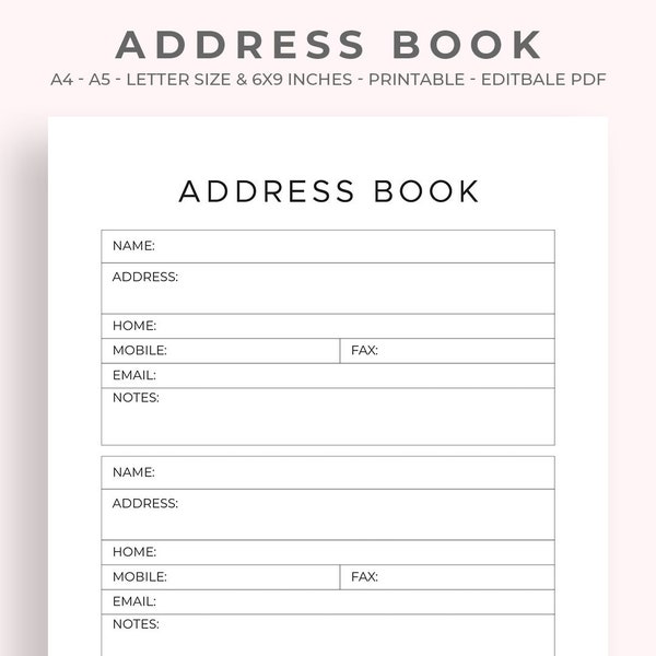 Address Book, Address Book Refill, Digital Address Book, Contacts Book, Address Printable, Editable Contact List, Contact Information,