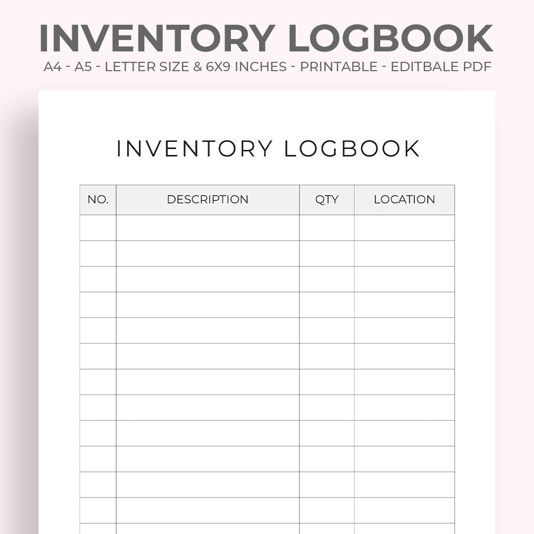 Inventory Logbook, Inventory Tracker Printable, Inventory Sheet, Inventory Log, Inventory ...