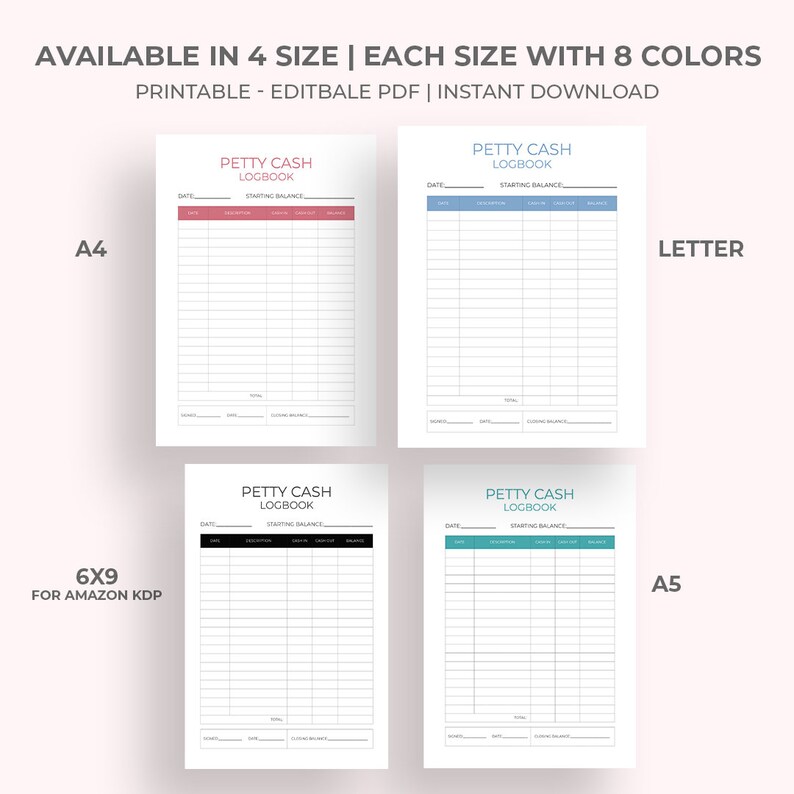 Petty Cash Logbook, Petty Cash Log, Petty Cash Journal, Petty Cash ...