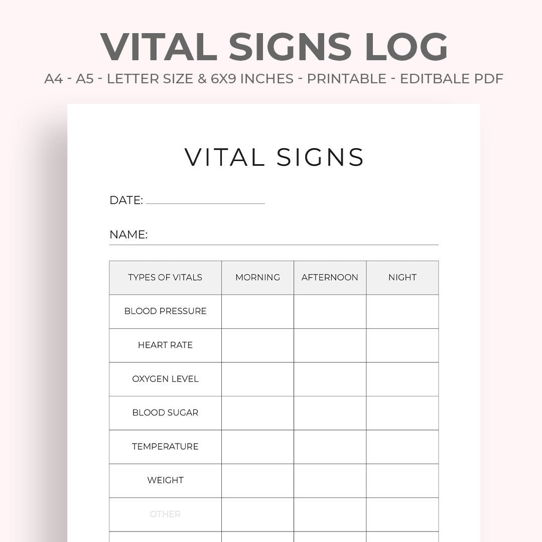 Signo Formato Hoja de signos vitales imprimible, hoja de signos vitales de enfermería ...