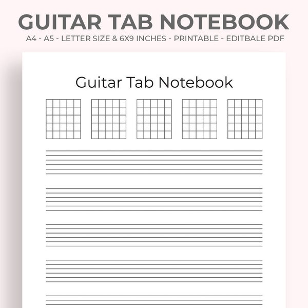 Guitar Tab Notebook, Guitar Tab Paper Notebook, Guitar Notebook Tabs, Personalised Guitar Notebook Journal