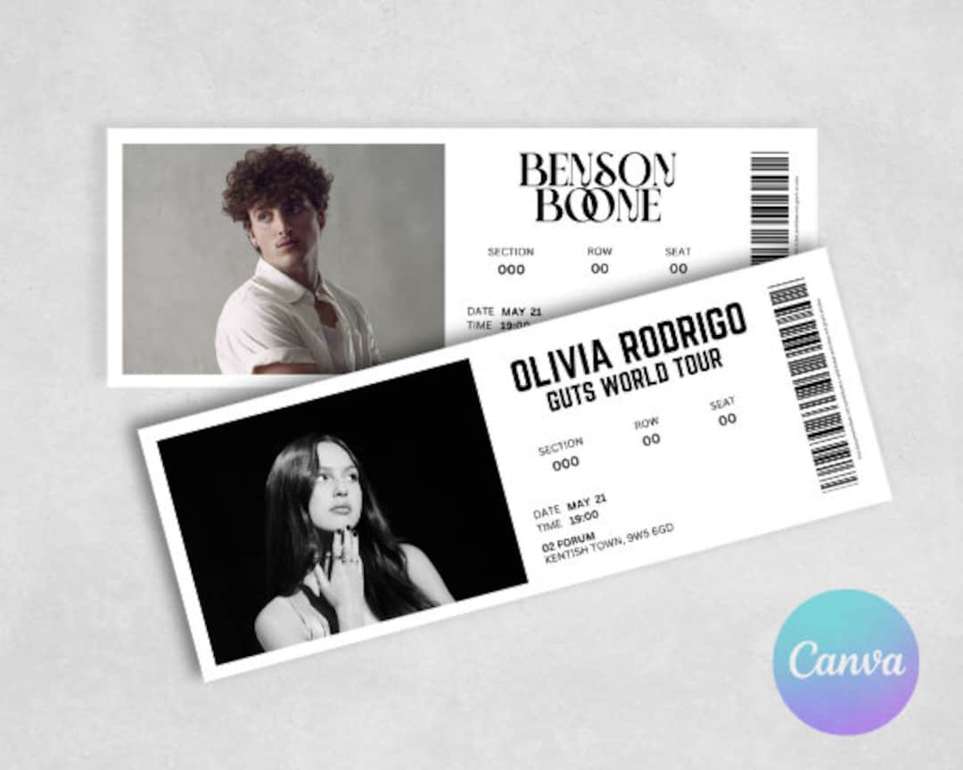 Custom Olivia Rodrigo Benson Boone Tour Ticket CANVA TEMPLATE Etsy