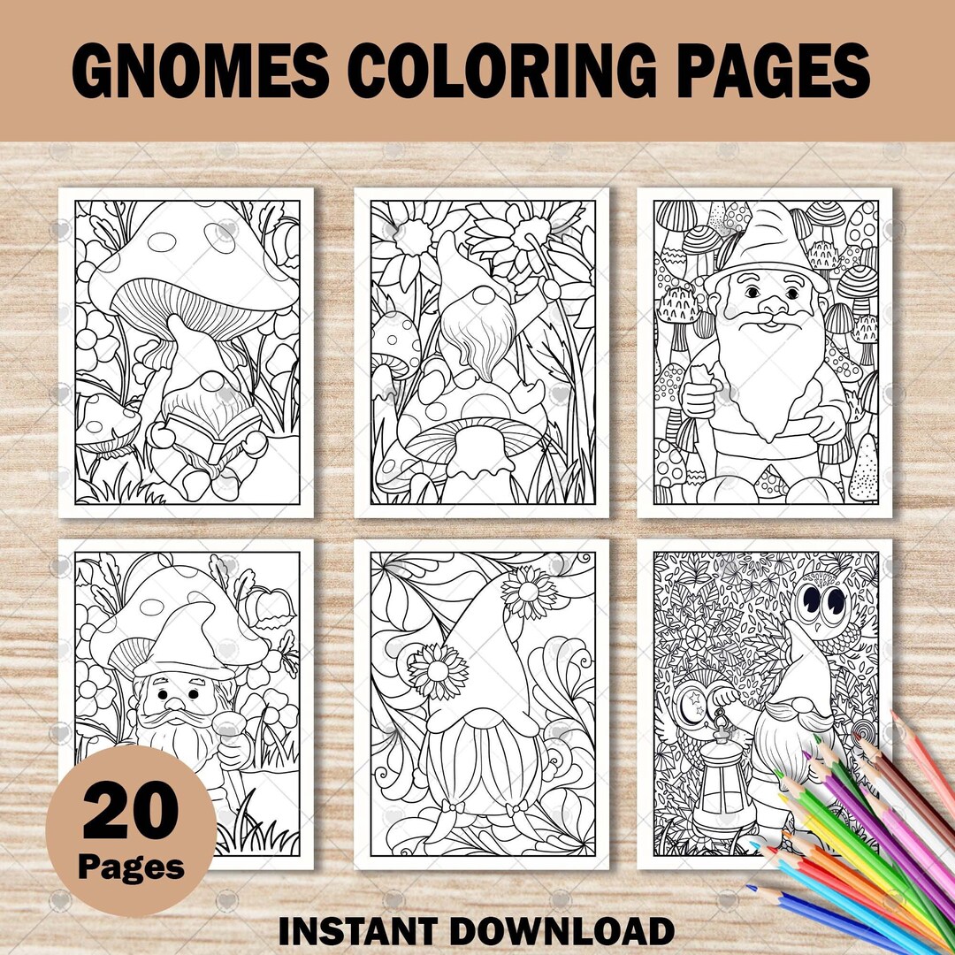 Printable Gnome Coloring Pages for Adults. Featuring Spring - Etsy