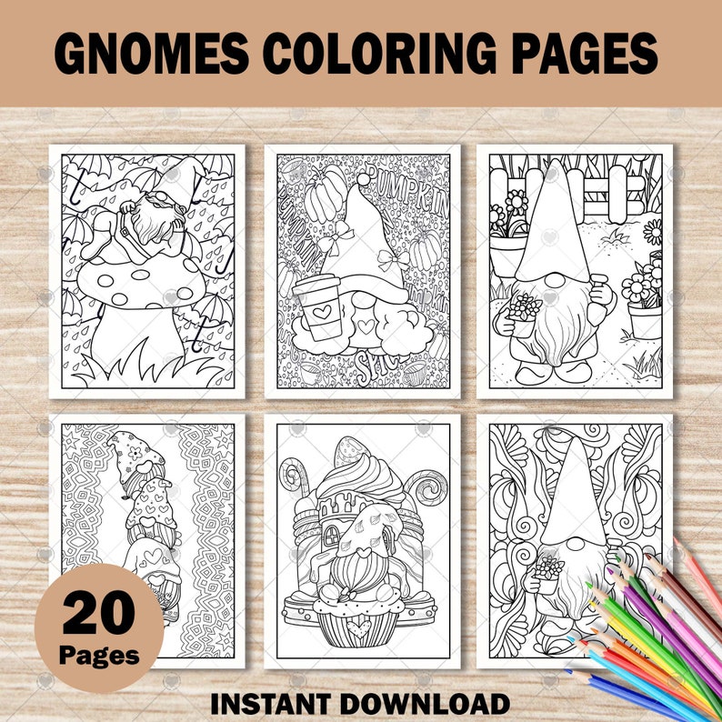 Printable Gnome Coloring Pages for Adults. Featuring Spring - Etsy