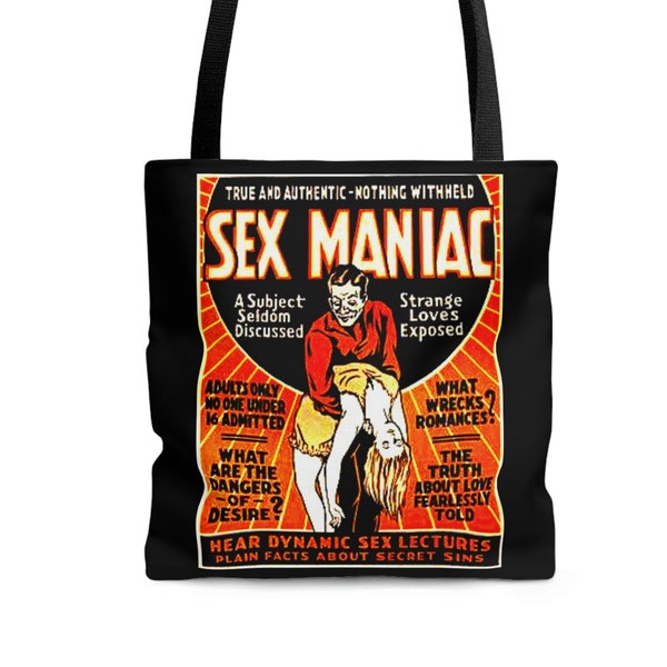 Cult Horror Movie Tote Bag, Sex Maniac Film Poster Book Totes, Vintage 30s Film Bags, Cool Totes for Women and Men