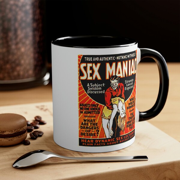 Cult Horror Movie Coffee Mug, Sex Maniac Film Poster Tea Cup, 30s Vintage Movie, Cool Mugs for Women and Men