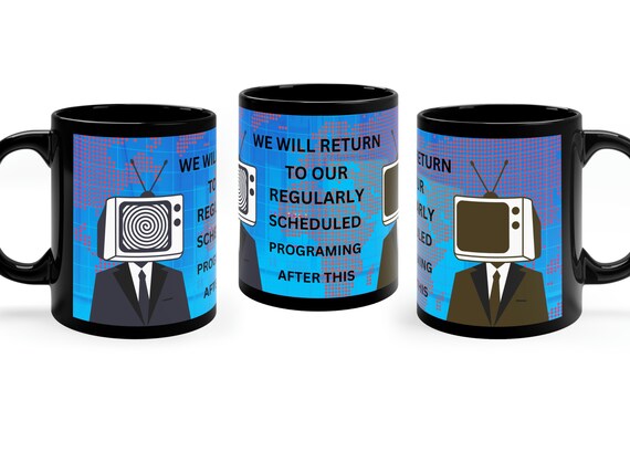 Weird TV Head Mug, We Will Return to Our Regularly Scheduled