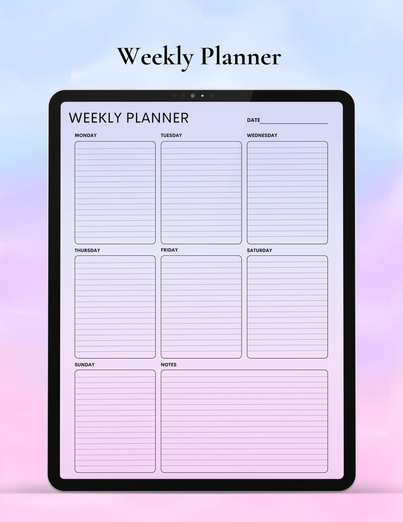 Weekly 7 Day Planner Digital Download and Printable Planner With Notes Weekly 7 Day Planner Digital Download and Printable Planner With Notes