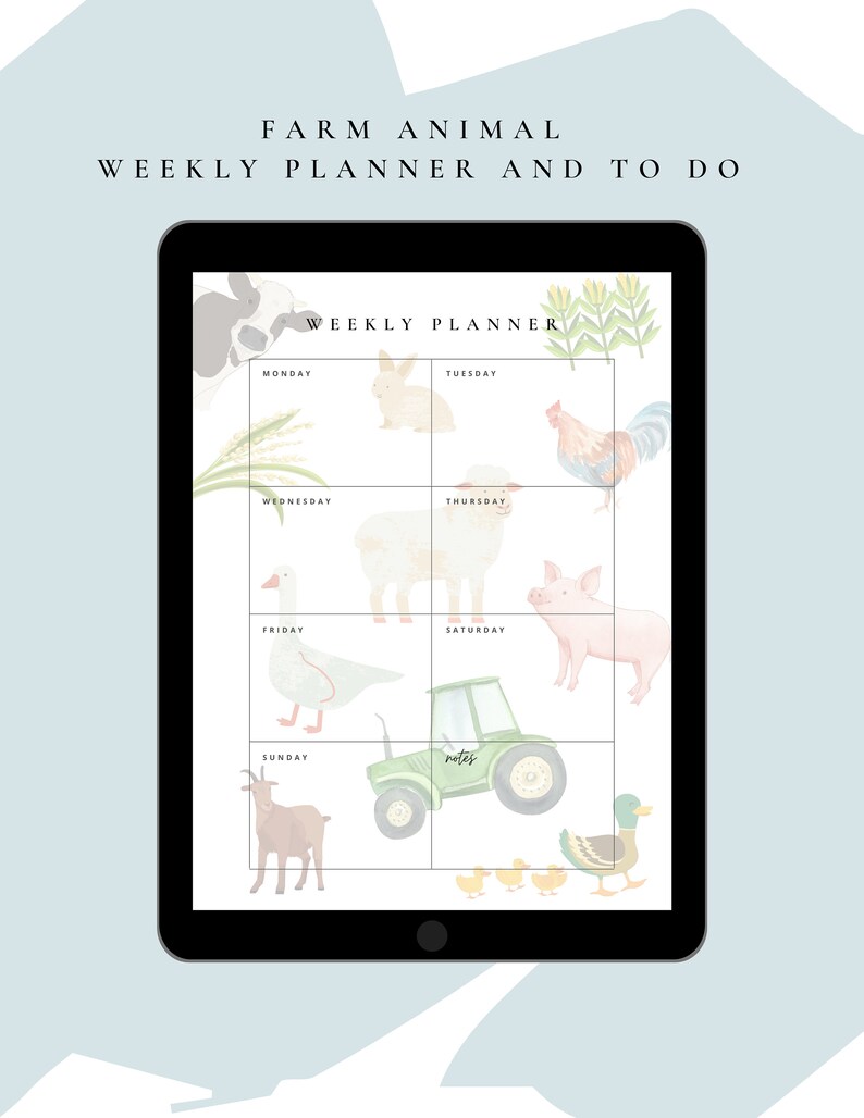 Weekly Planner and to Do List Farm Animal Design Digital Printable ...
