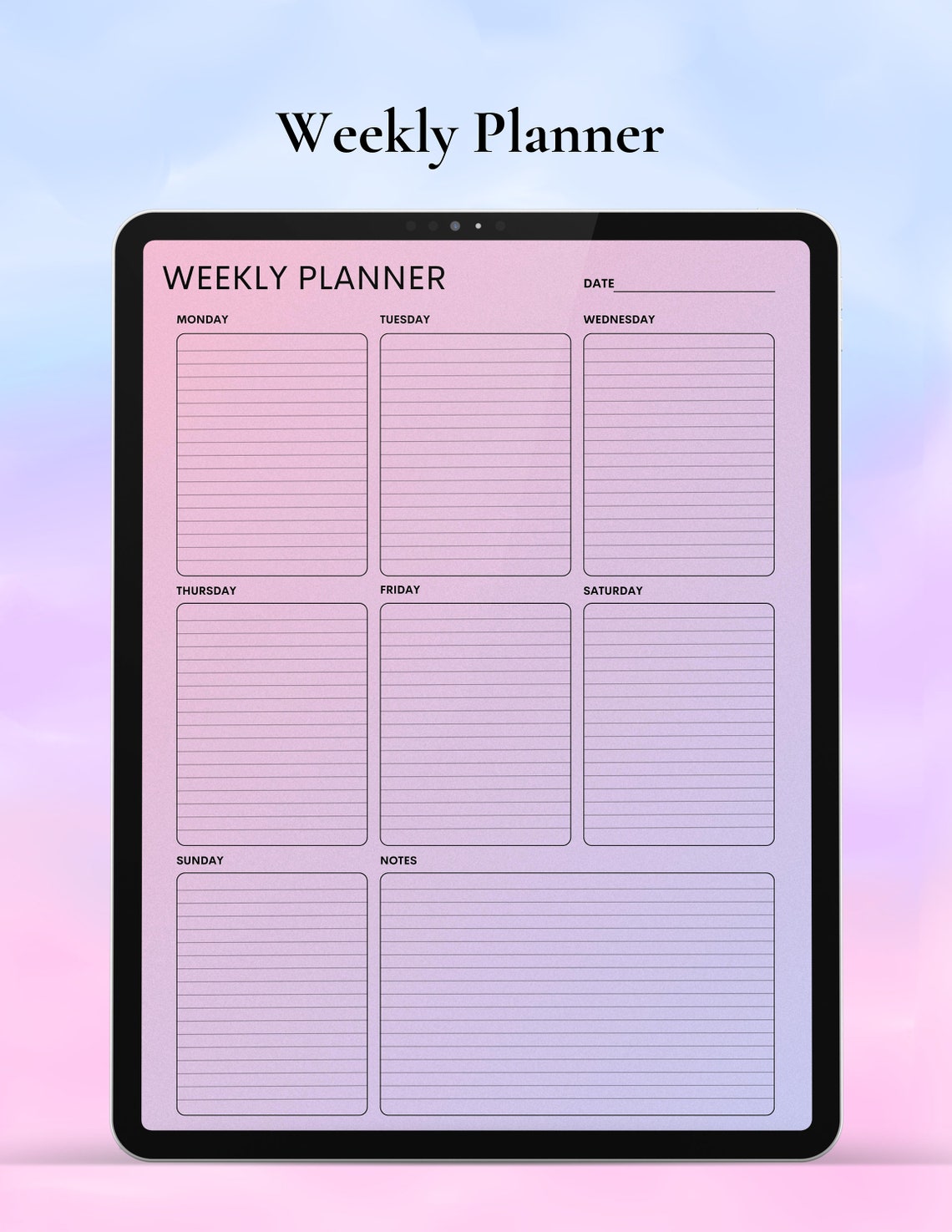 Weekly 7 Day Planner Digital Download and Printable Planner With Notes ...