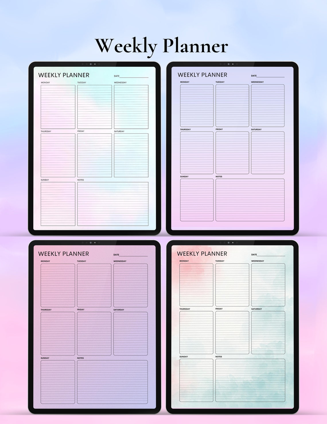 Weekly 7 Day Planner Digital Download and Printable Planner With Notes ...