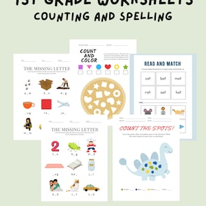 Interactive 1st Grade Worksheet Bundle 1st First Grade Worksheet Worksheets Counting & Spell Spelling Color Shapes Printable Digital School