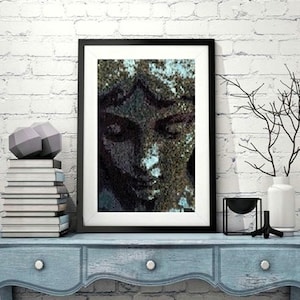 Handmade cross stitch Artwork_Scottish Angel by Anastasiia Yurkova. Original fabric art. Tapestry