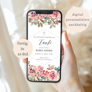 Baptism | Personalized Baptism Digital Invitation | floral frame | custom invitation digital invitation | send via WhatsApp |