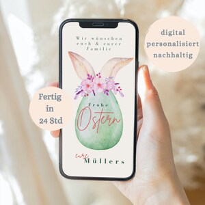 Cartão digital personalizado de Páscoa | cartão de Páscoa digital | Cartão Postal | Saudações de Páscoa com flores | Ideia de presente para mamãe, vovó