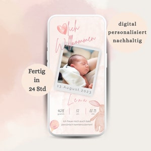 faire-part de naissance numérique bébé est là | Faire-part de naissance numérique et personnalisé avec photo | Nous sommes parents | Envoyer via WhatsApp