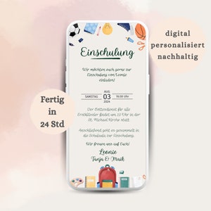 Invitation numérique à l'inscription à l'école | eCard personnelle pour la rentrée scolaire | invitation virtuelle à l'inscription scolaire | Envoyer via WhatsApp