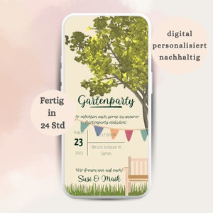 digitale Einladung zur Gartenparty | Sommerfest Einladungskarte | personalisiert mit Blumen| Gartenfeier | Versenden per WhatsApp