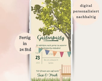 digitale Einladung zur Gartenparty | Sommerfest Einladungskarte | personalisiert mit Blumen| Gartenfeier | Versenden per WhatsApp