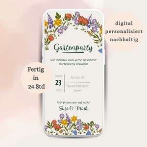 Invitation à une garden-party numérique | Carte d'invitation de fête d'été | Invitation d'anniversaire | Garden Party | Envoyer via WhatsApp | carte virtuelle