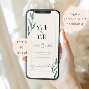 Digitaal sparen de datumuitnodiging | gepersonaliseerd individueel duurzaam | Huwelijksuitnodiging met eucalyptus | Uitnodigingskaart|WhatsApp