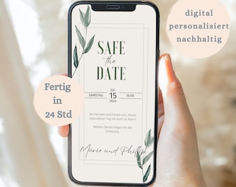 Digital Save the Date Invitation | personalized individually sustainable | Wedding invitation with eucalyptus | Invitation Card|WhatsApp