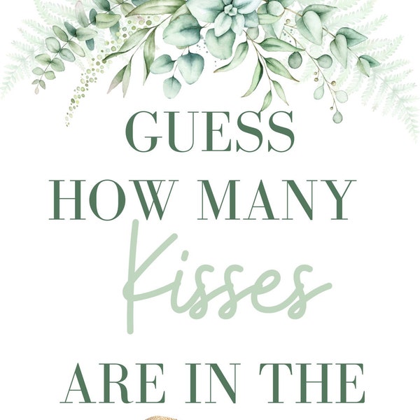Guess How Many Kisses Are In the Jar | Water Color Bridal Shower Sheet | *Digital Download* | Bridal Shower Game
