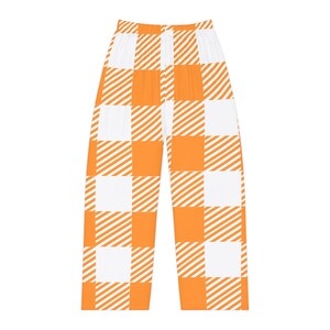 Orange/White Flannel, Comfortable, Lounging, Women's Pajama Pants (AOP) image 2