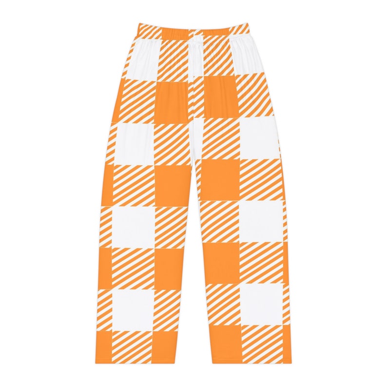 Orange/White Flannel, Comfortable, Lounging, Women's Pajama Pants (AOP) image 2