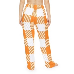 Orange/White Flannel, Comfortable, Lounging, Women's Pajama Pants (AOP) image 4