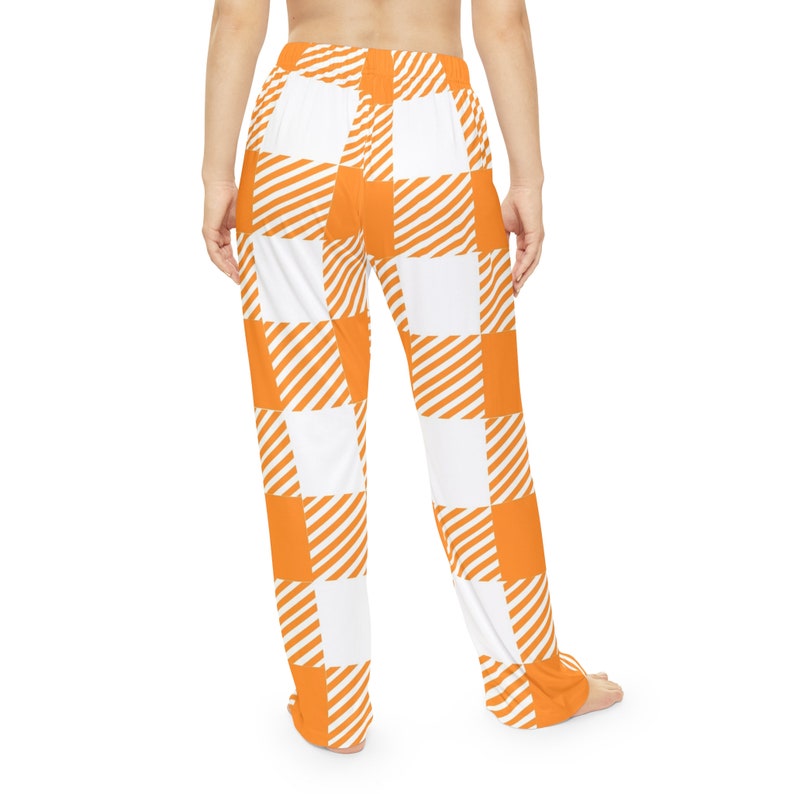 Orange/White Flannel, Comfortable, Lounging, Women's Pajama Pants (AOP) image 4