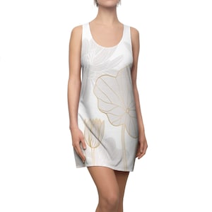 Lotus Flower, Elegant, Feminine, Form Flattering, Women&#39;s Cut & Sew Racerback Dress (AOP)