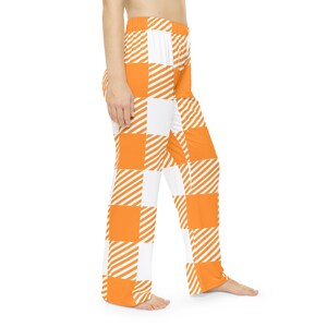 Orange/White Flannel, Comfortable, Lounging, Women's Pajama Pants (AOP) image 6