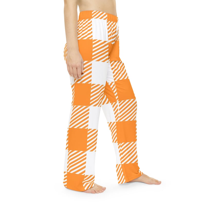 Orange/White Flannel, Comfortable, Lounging, Women's Pajama Pants (AOP) image 6