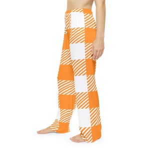 Orange/White Flannel, Comfortable, Lounging, Women's Pajama Pants (AOP) image 5