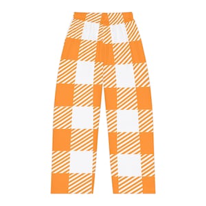 Orange/White Flannel, Comfortable, Lounging, Women's Pajama Pants (AOP) image 3