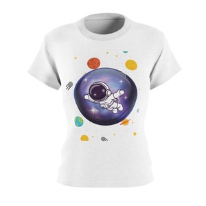Flying Astronaut, Space Galaxy, Fun Print, Women's Cut & Sew Tee (AOP)