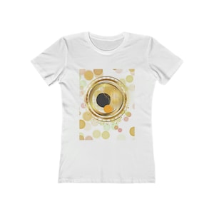 White Cotton, Feminine Cut, Gold Circle Pattern, Get The Boyfriend Tee